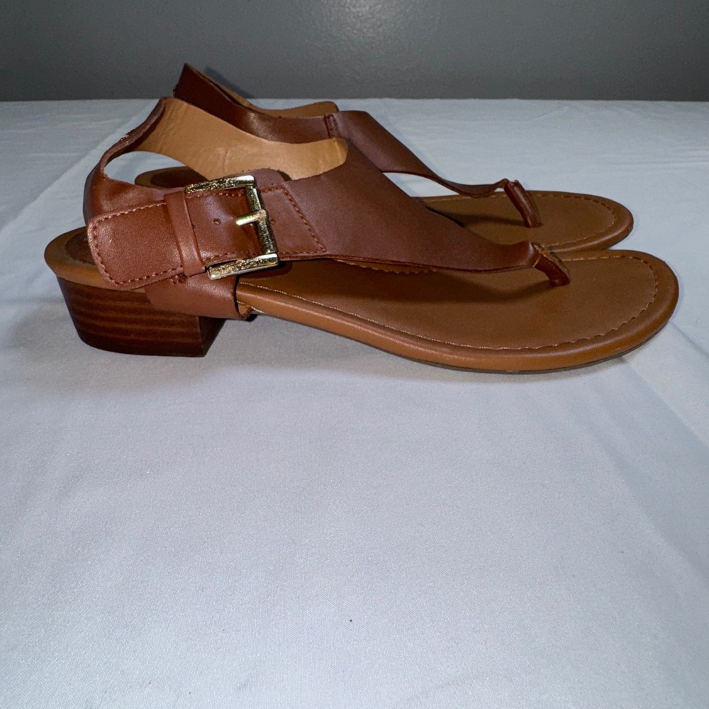 Tommy Hilfiger Kitty 2 Brown Thong Sandals Buckle Low Block Heel Women 9M - Picture 3 of 8